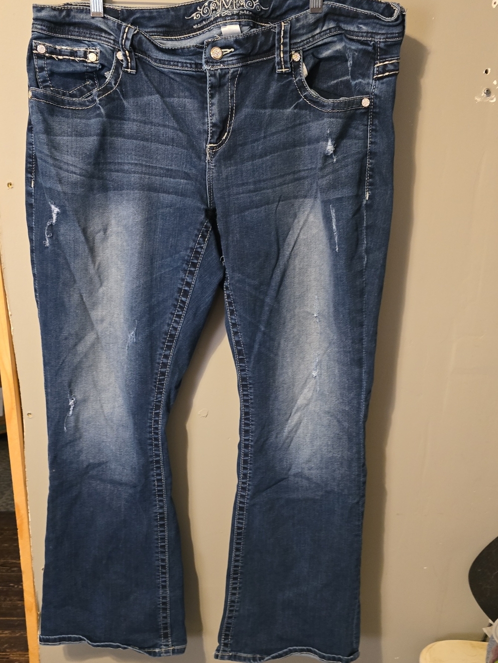 Maurices Women's Medium Blue Distressed Flare Jeans